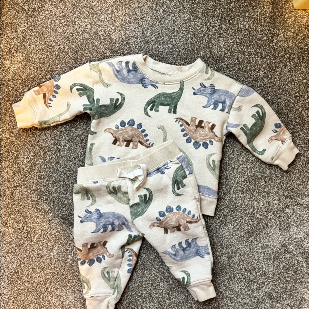 Carter's Long Sleeve Dinosaur Print Shirt - Cream and Green